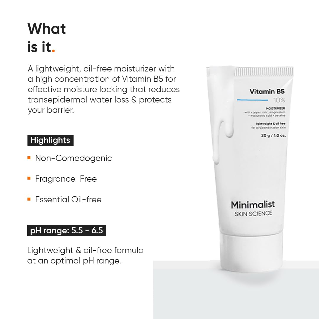 Minimalist Dehydrated Skin Moisturizer with 10% Vitamin B5 for Oily & Acne-Prone Skin | Oil-Free Hydration & Lightweight Gel Formula for Damaged Barrier Repair | Fast-Absorbing & Non-Sticky Lightweight Winter Cream For Women & Men | Fragrance-Free | 30grams - Image 4